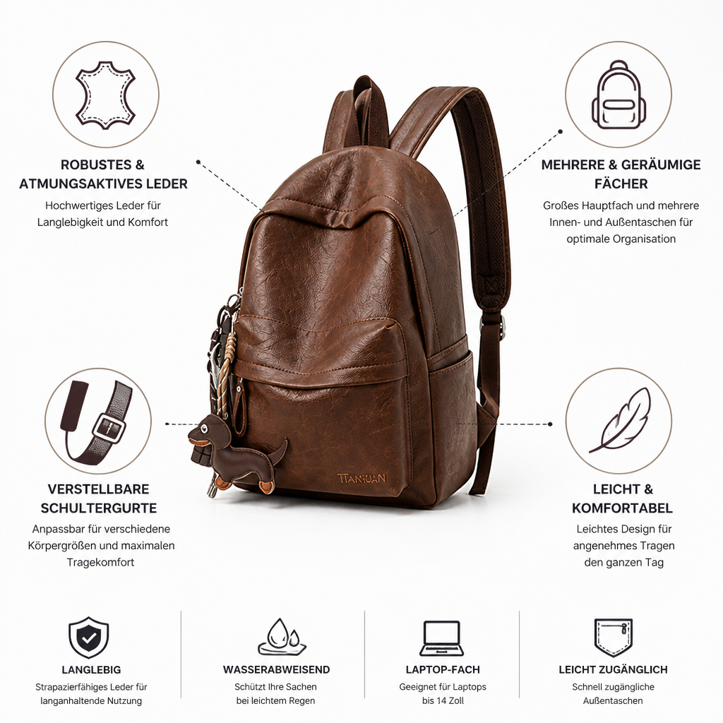 Leather backpack with multiple organized storage compartments