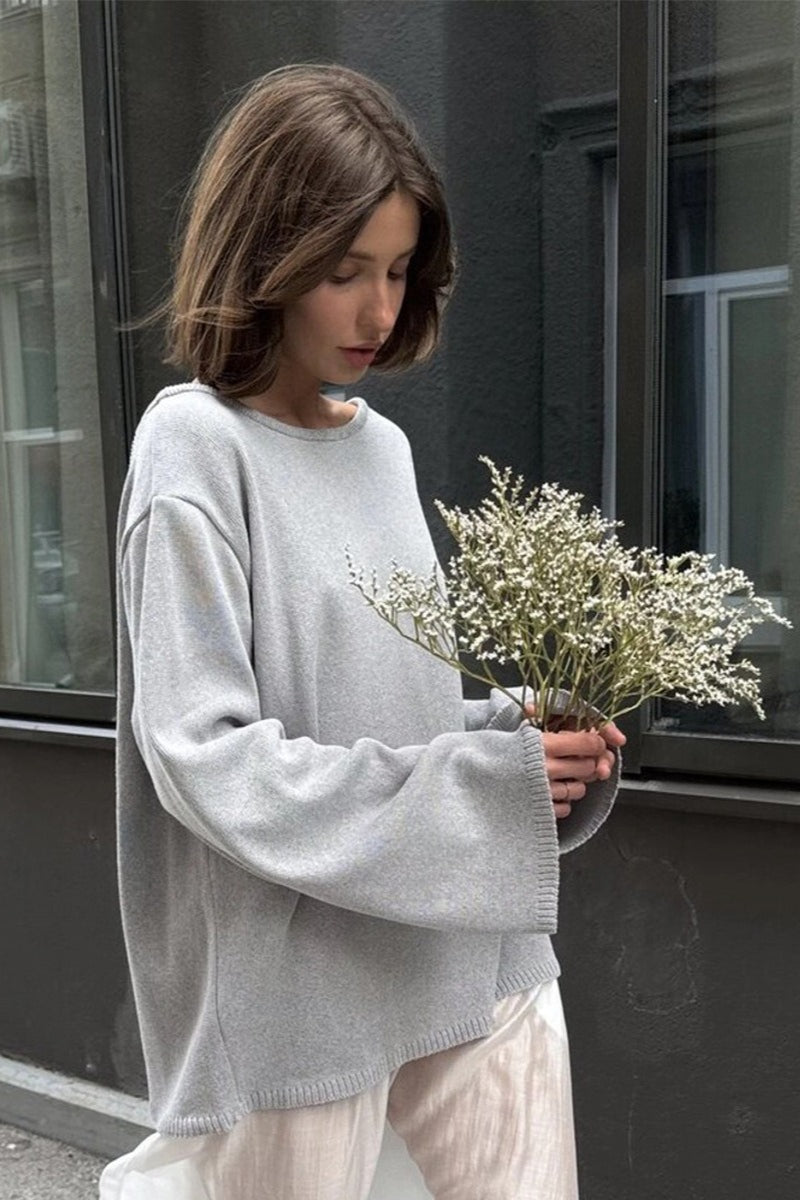 Open Back Knit Sweater With Boat Neck