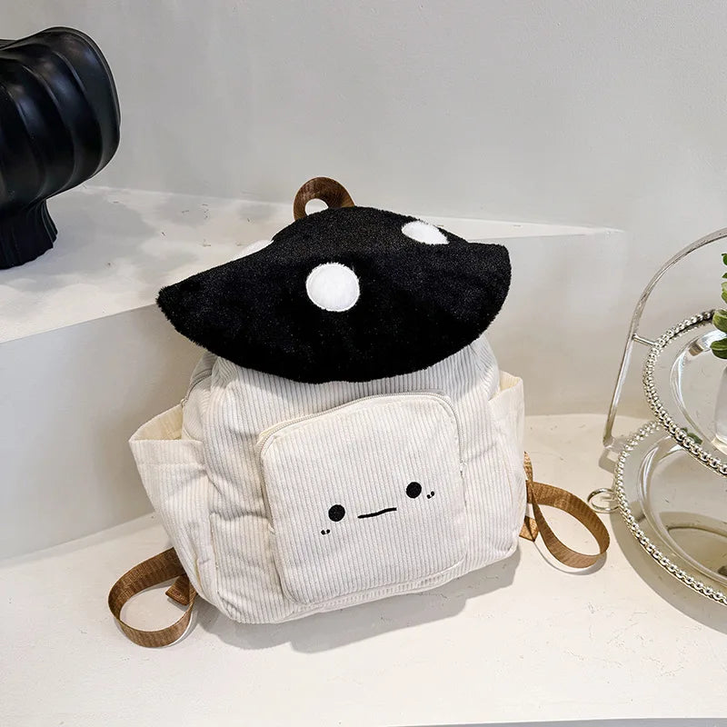 Women's Plush Mushroom Corduroy Backpack
