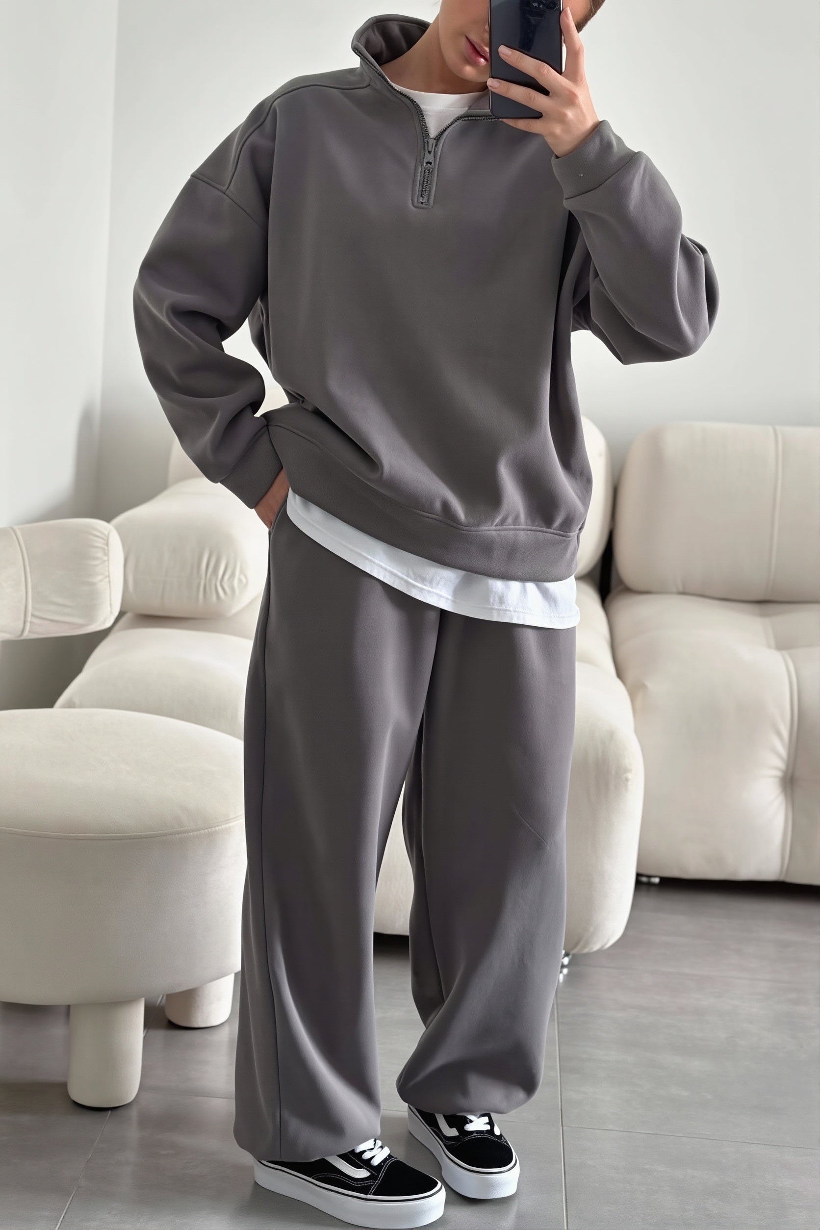 Oversized Half-Zip Sweatshirt And Pants Set