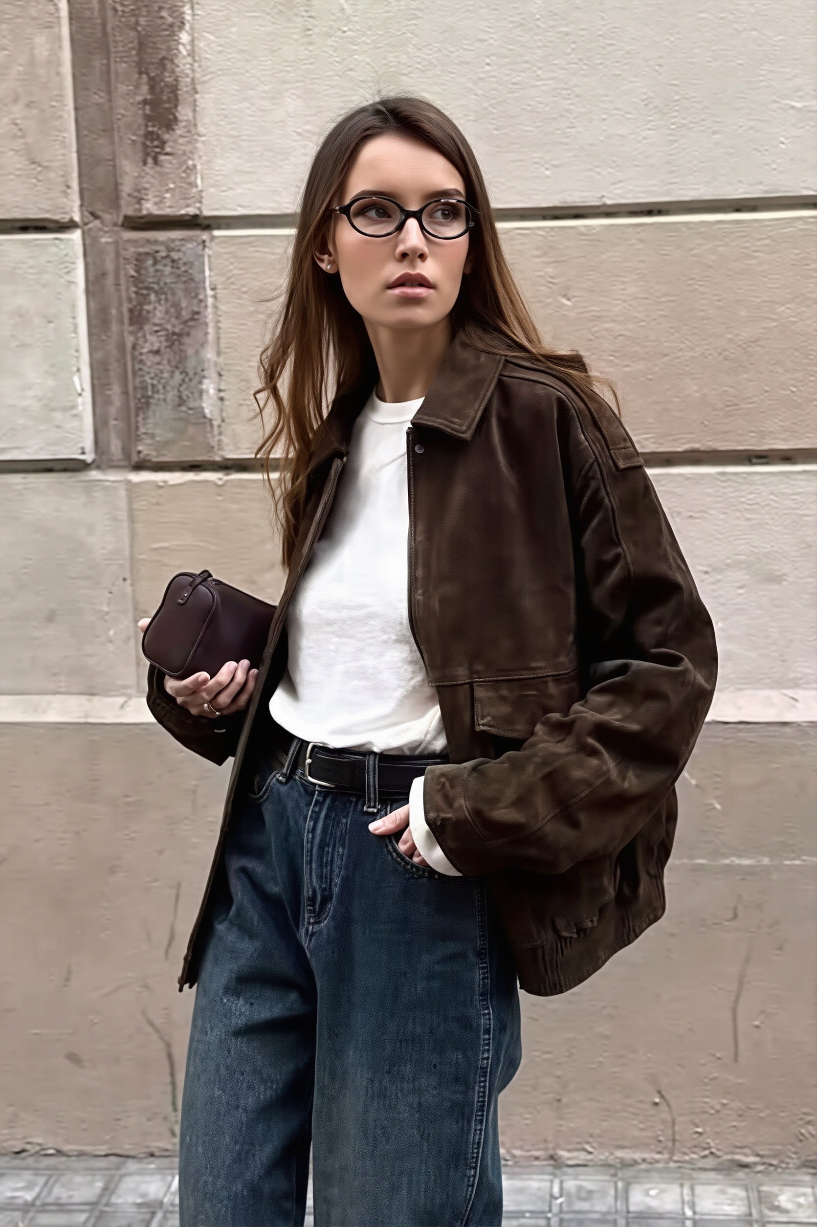 Suede-look bomber jacket featuring spacious front pockets