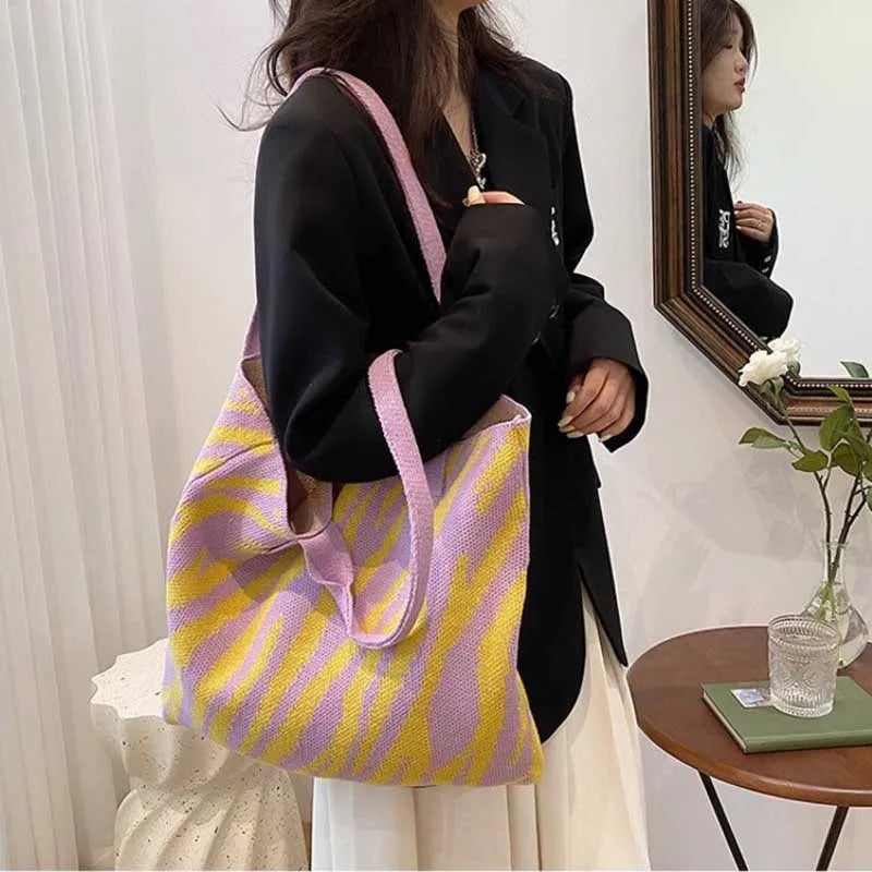 Zebra Print Crochet Tote Bag