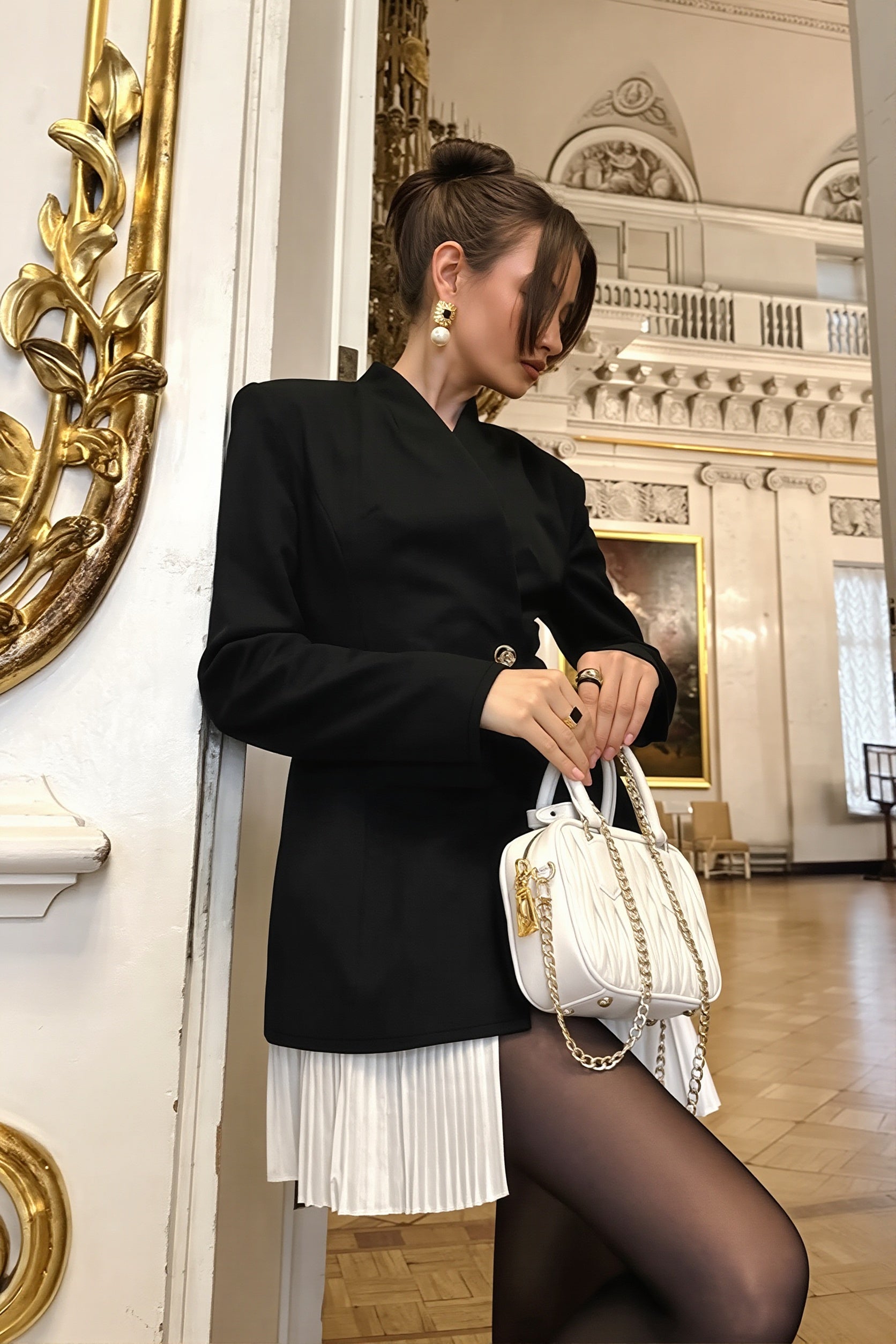 Side view highlighting the asymmetric wrap silhouette