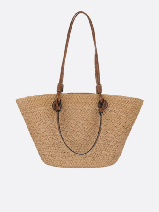 Straw and Leather Tote Bag for Women