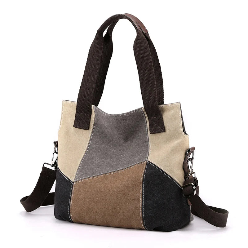 Canvas Patchwork Top-Handle Crossbody Shoulder Bag Women's Vintage Tote