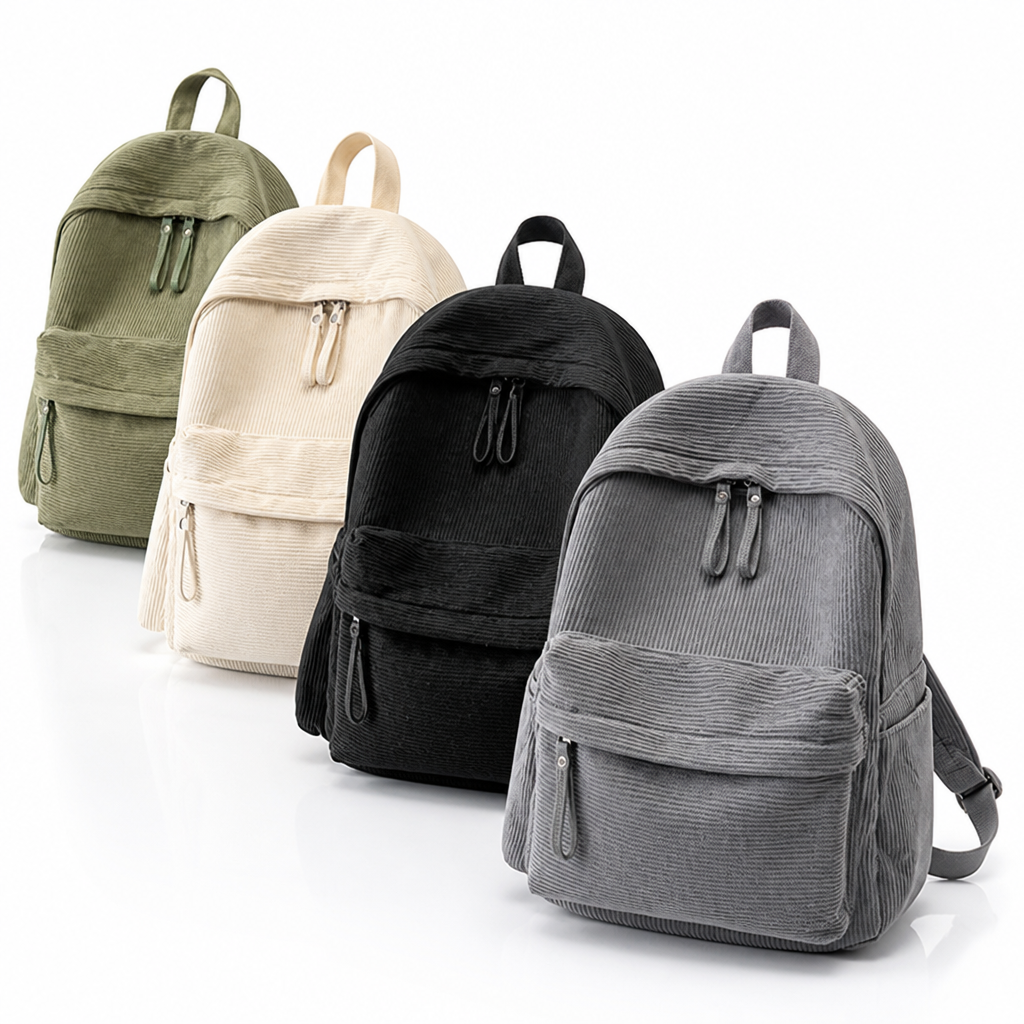 Structured backpack viewed from the side with its compact everyday design