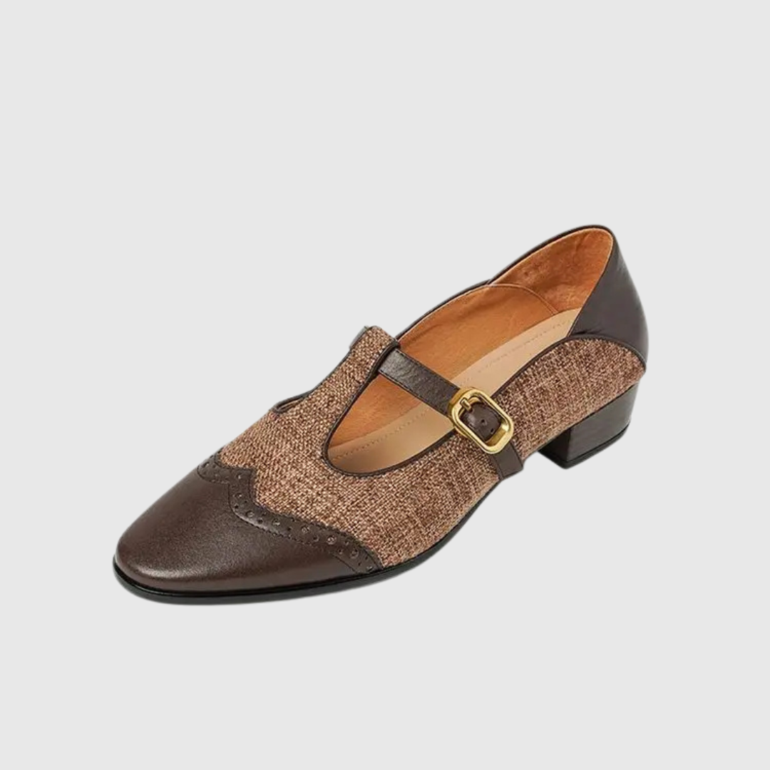 Women's vintage buckle shoes styled for a classic look