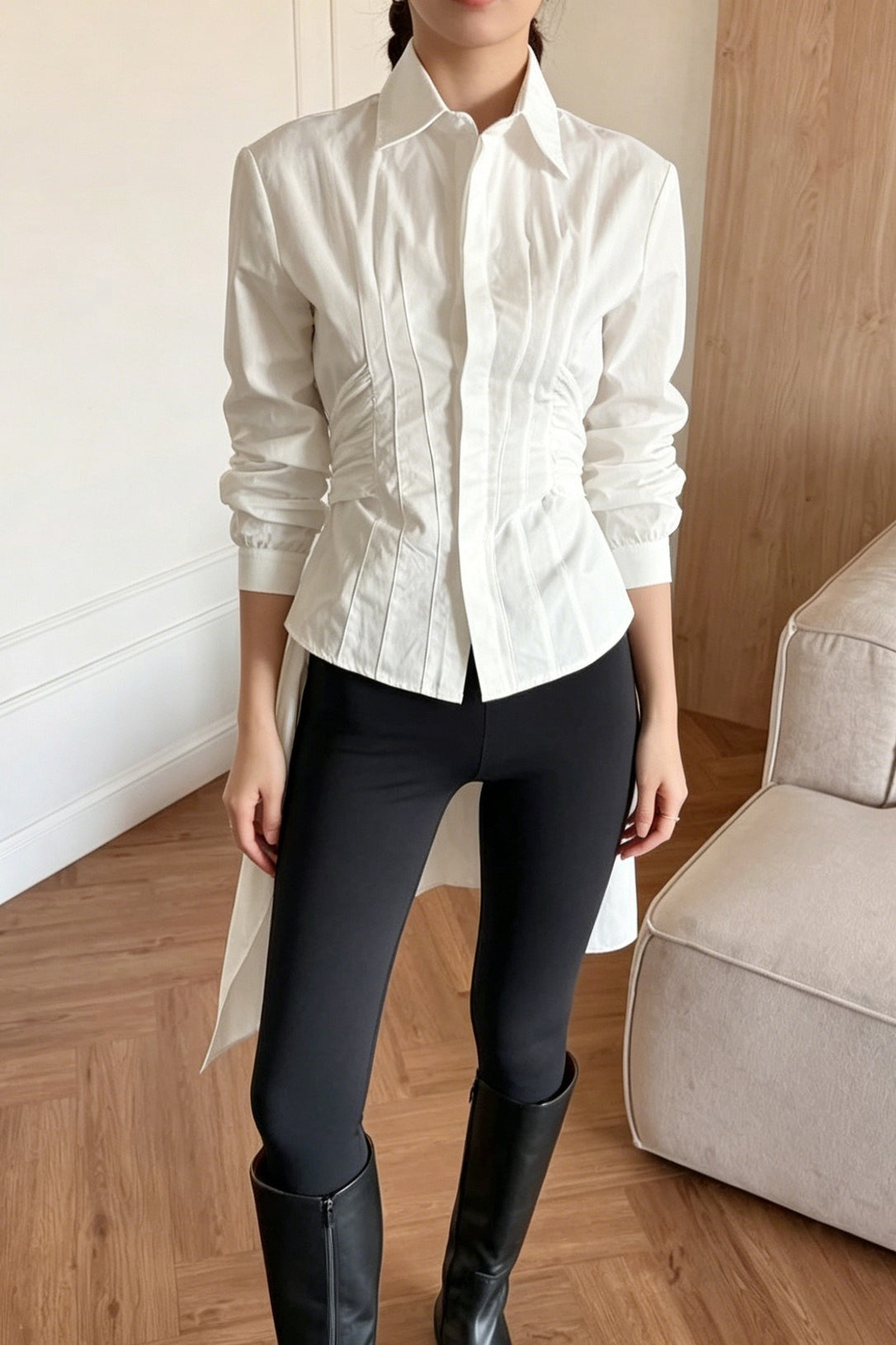 Women's Ruched Waist Tie-Back Shirt