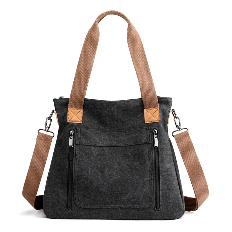 Women’s Canvas Crossbody Bag Large Capacity Zipper Tote