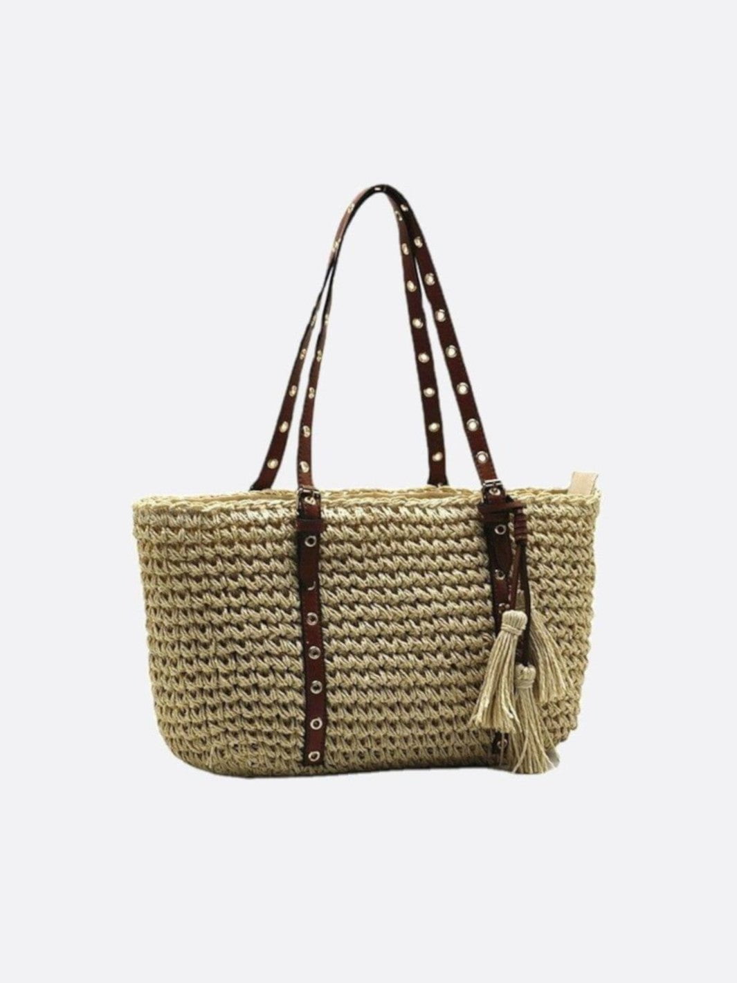 Straw and Leather Summer Tote Bag