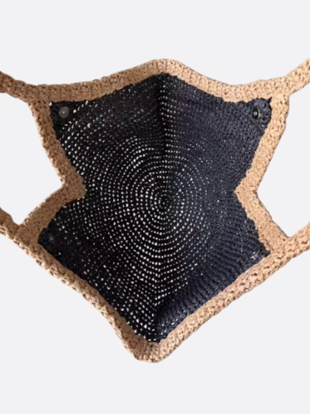 Black and Beige Straw Tote Bag
