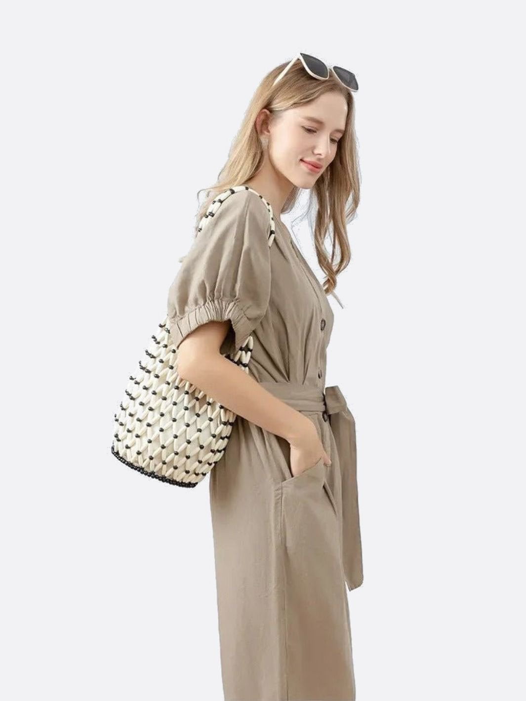 Boho Wooden Bead Crossbody Handbag