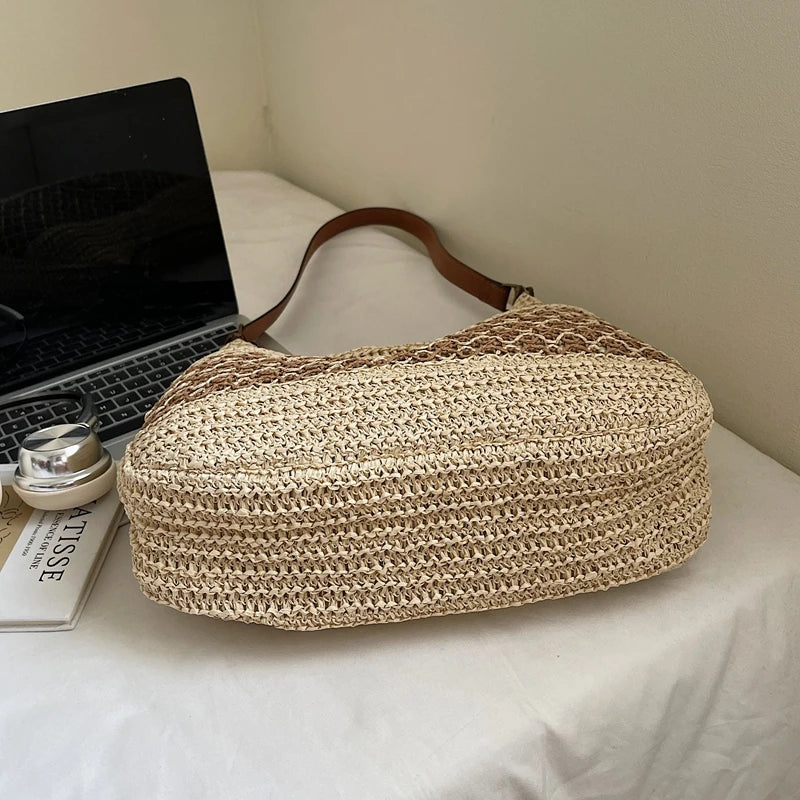 Handmade Woven Rattan Straw Tote Bag Large Capacity Summer Beach Bag