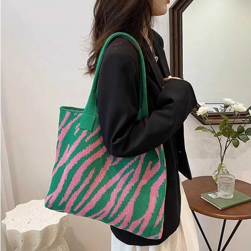 Zebra Print Crochet Tote Bag