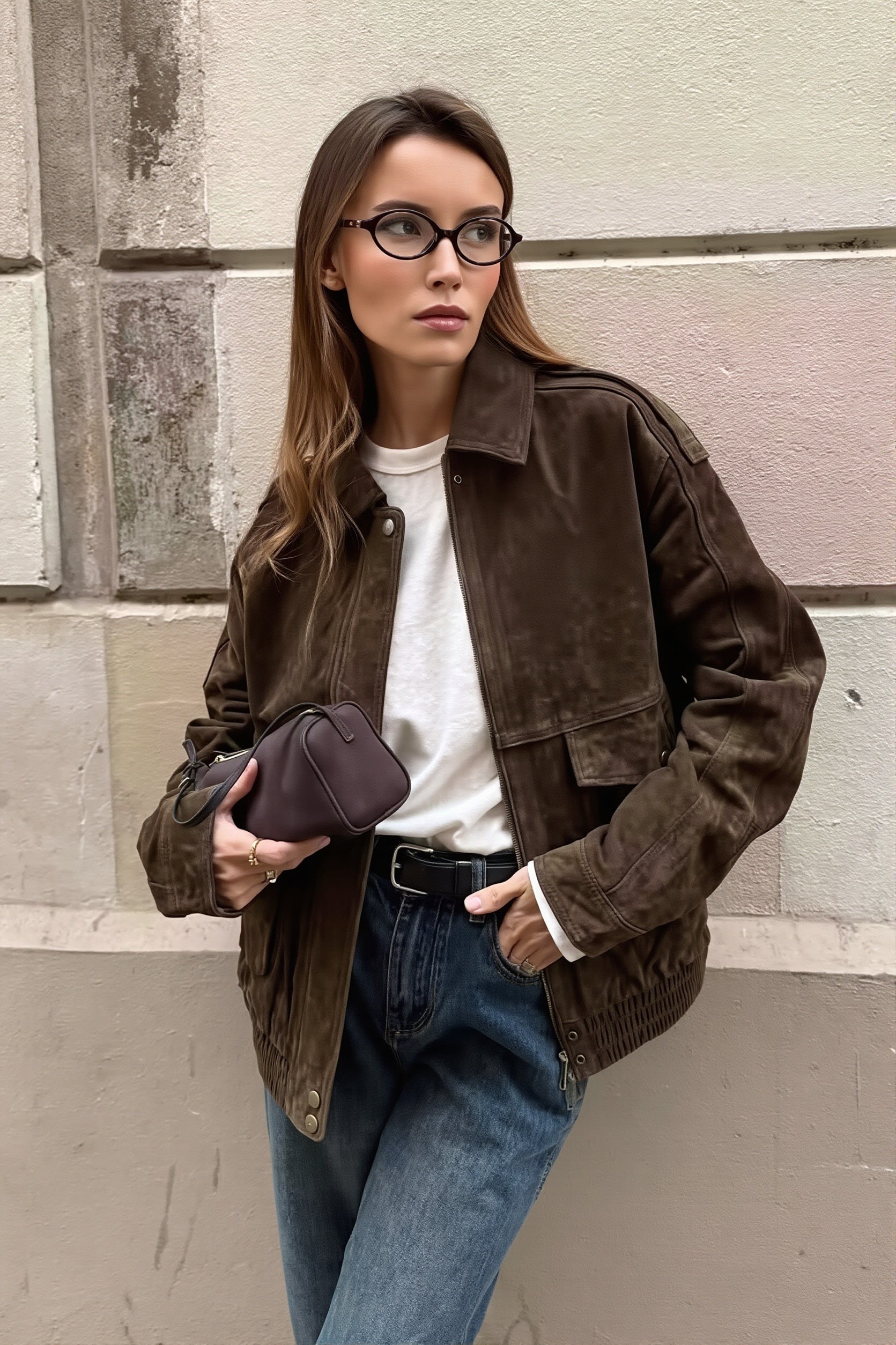 Suede-Look Pocket Bomber Jacket