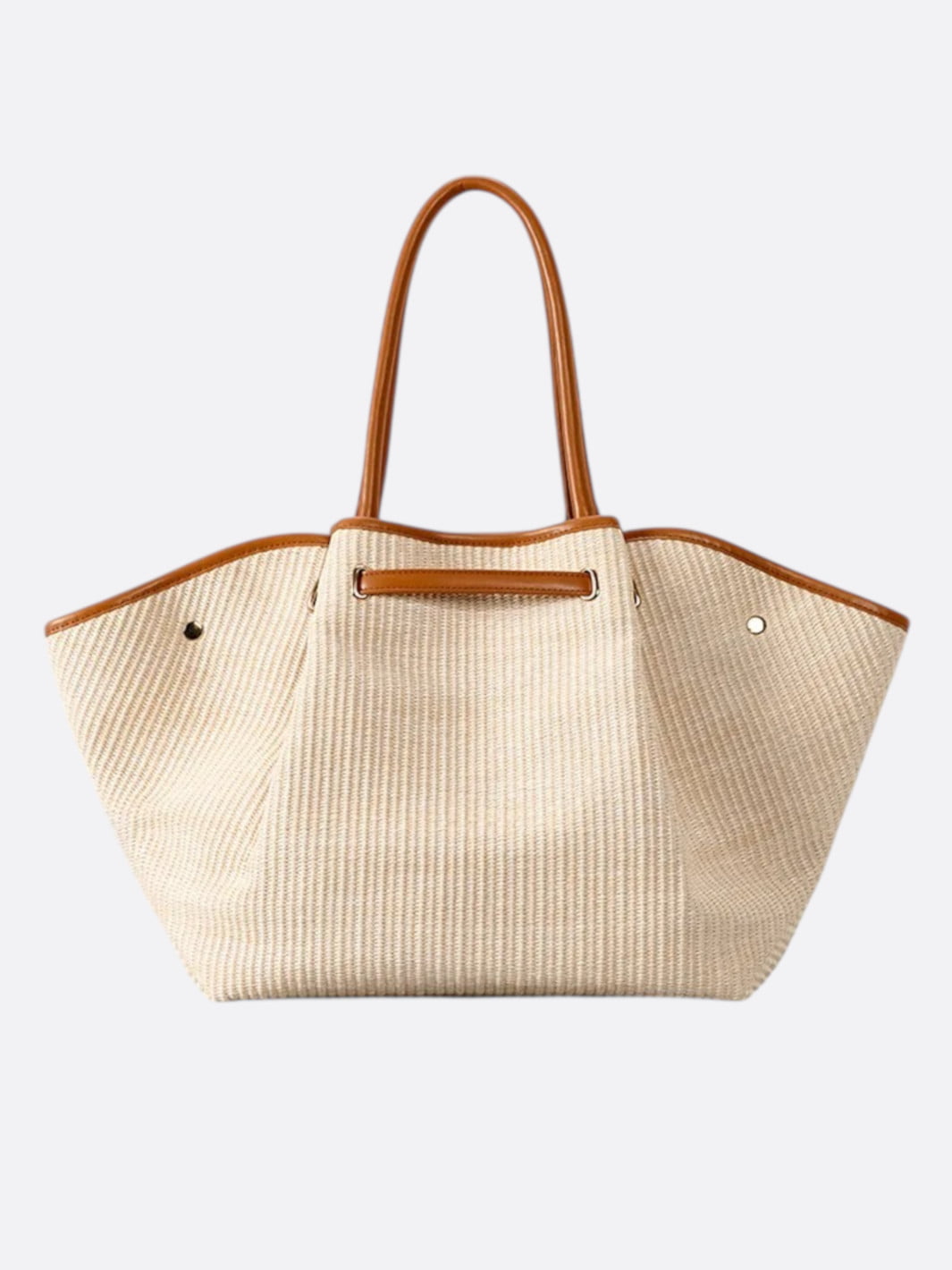 Camel Straw and Leather Tote Bag