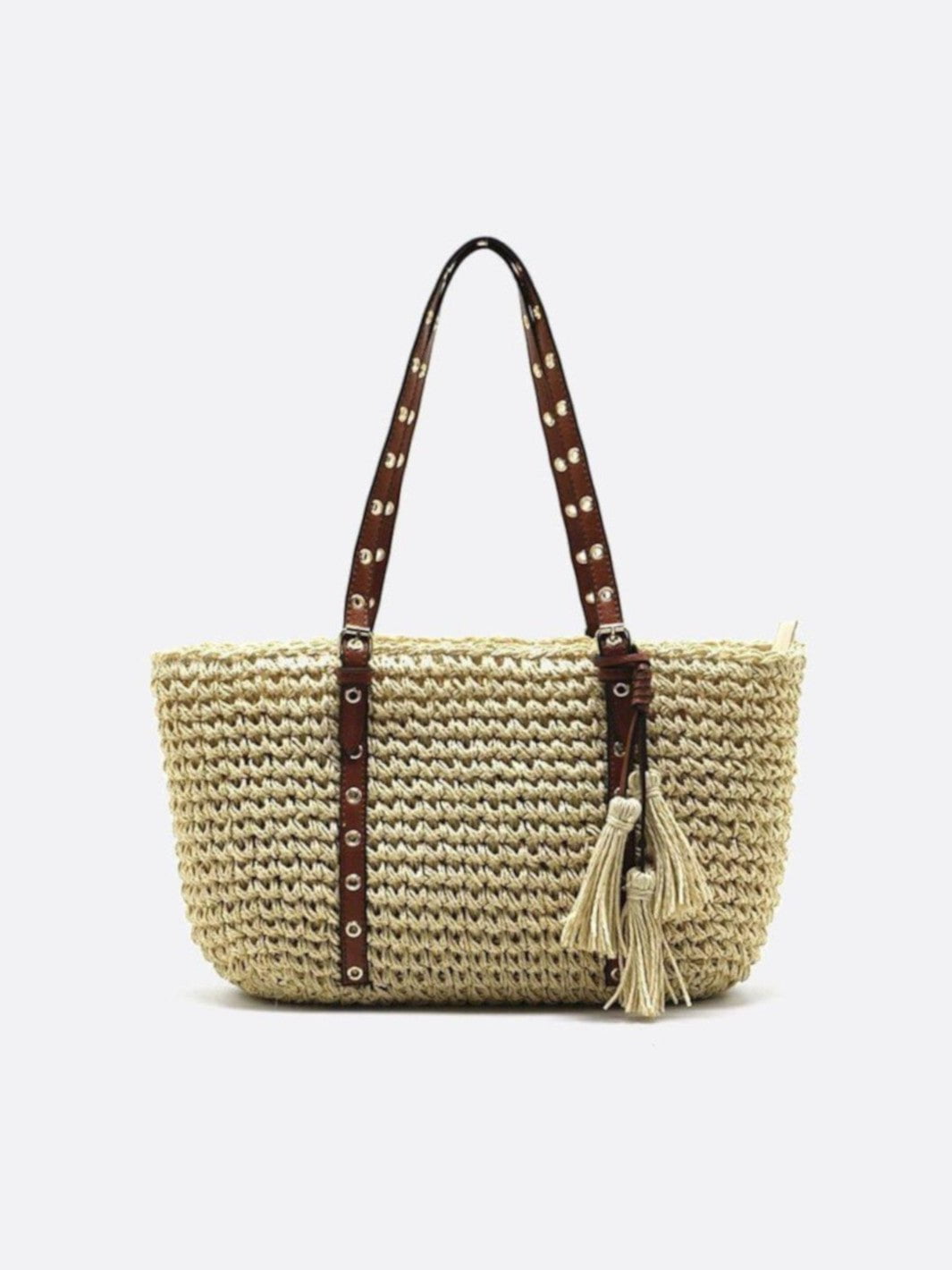 Straw and Leather Summer Tote Bag