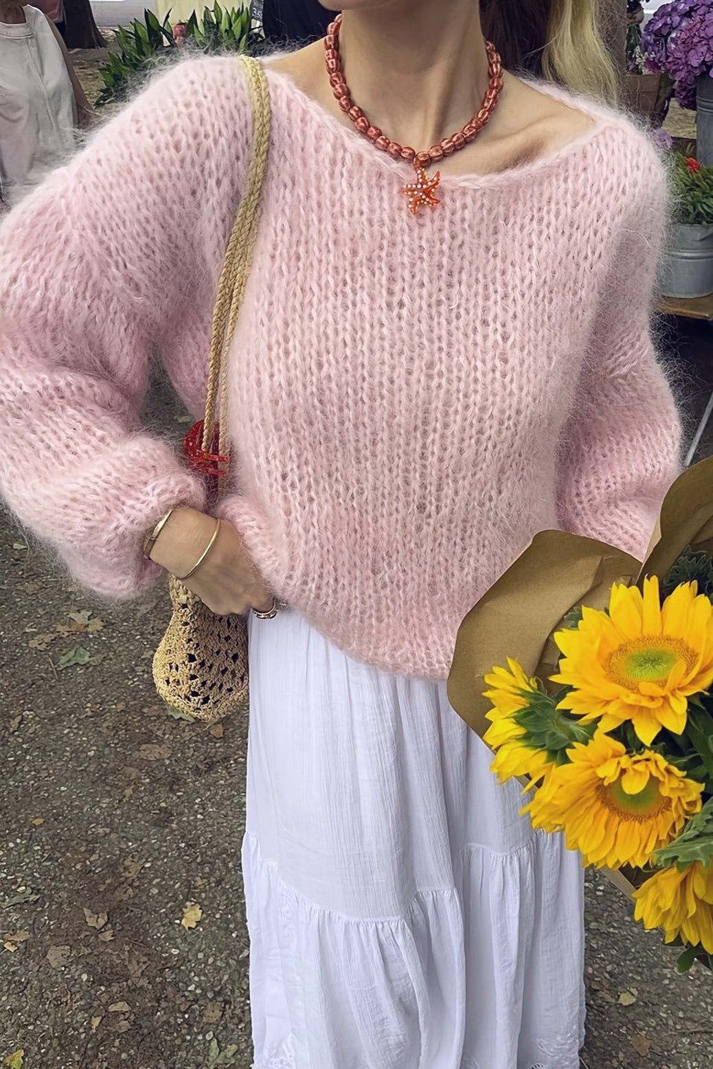 Close-up of the soft fuzzy texture on the relaxed sweater