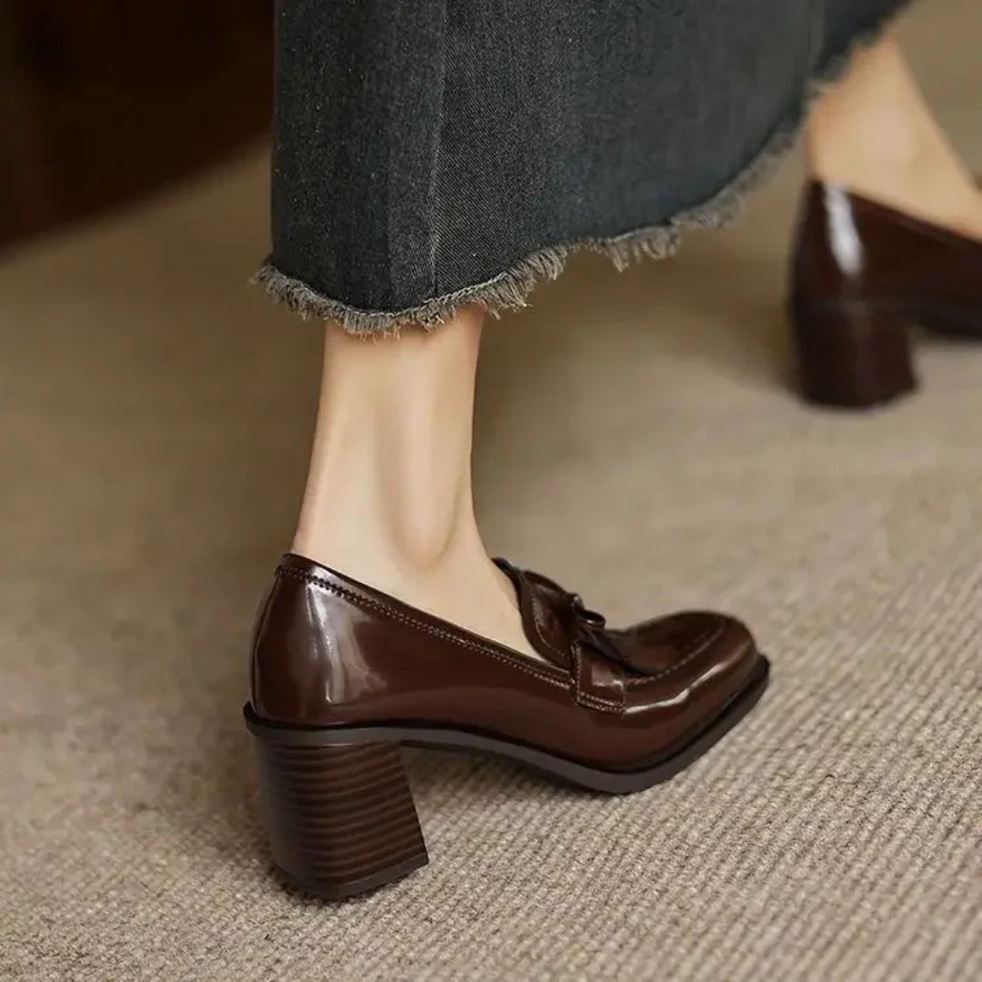 Women's heeled loafers styled for a polished everyday outfit