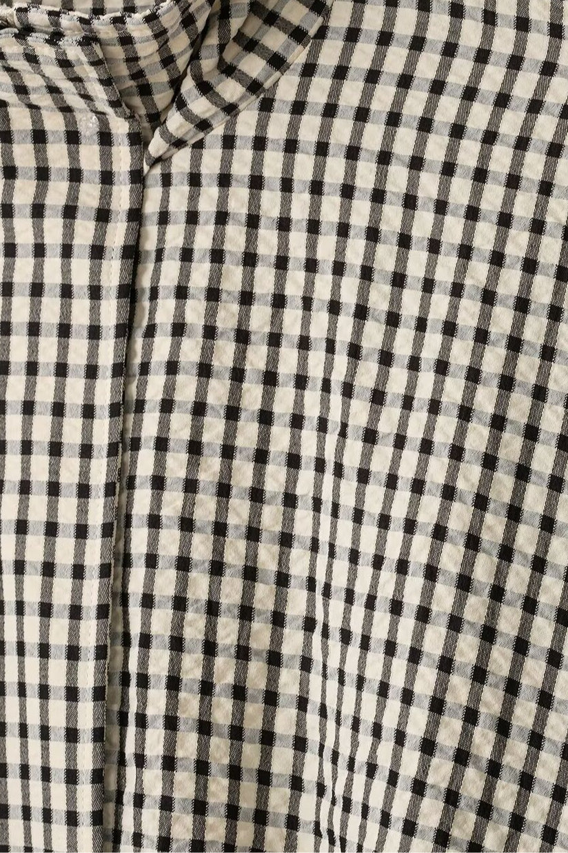 Gingham cropped bomber jacket styled as a casual everyday layer