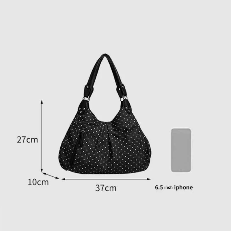 Vintage Polka Dot Nylon Messenger Bag Black