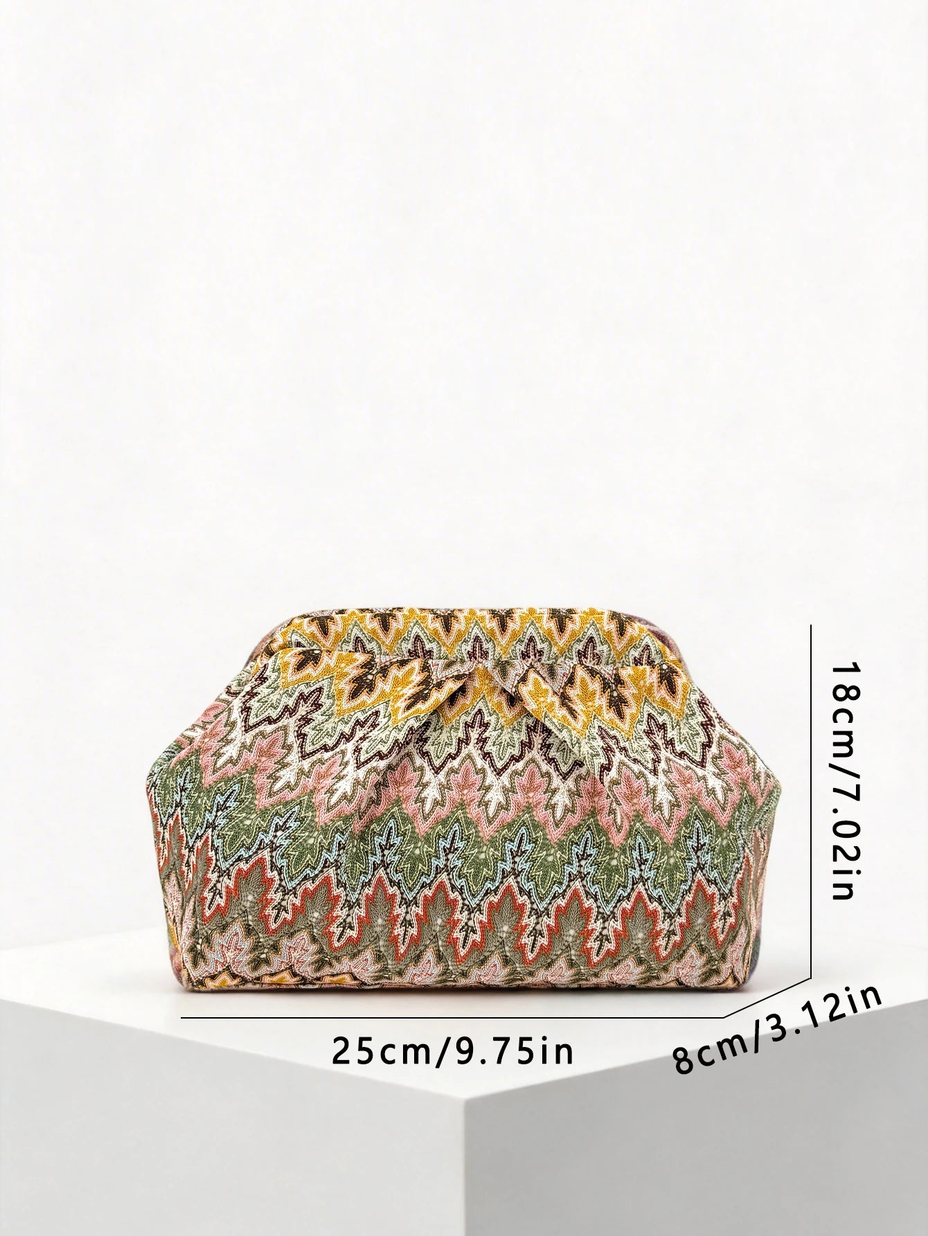 Bohemian Jacquard Knitted Clutch Bag with Pleated Cloud Design