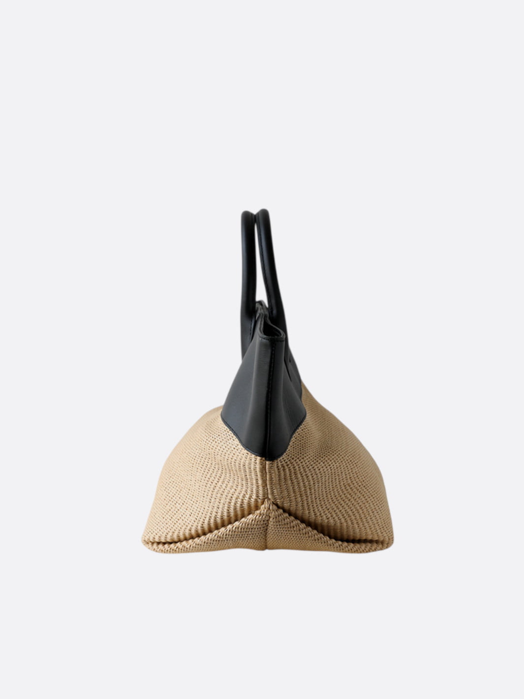 Straw and Leather Tote Bag with Mother-of-Pearl Detail