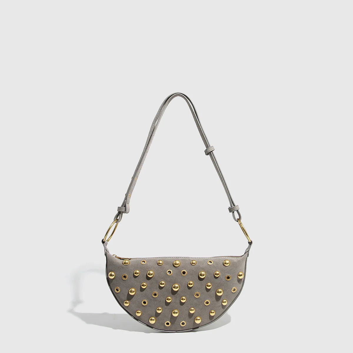Studded Leather Crescent Shoulder Bag