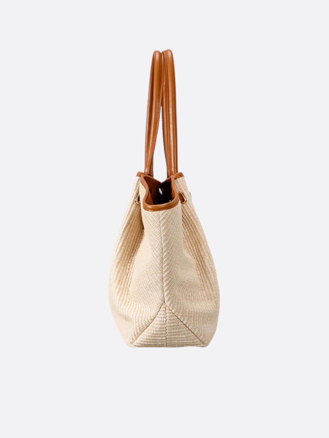 Camel Straw and Leather Tote Bag