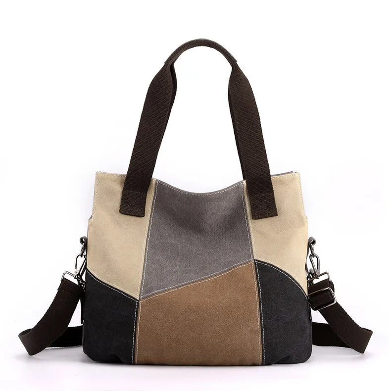 Canvas Patchwork Top-Handle Crossbody Shoulder Bag Women's Vintage Tote