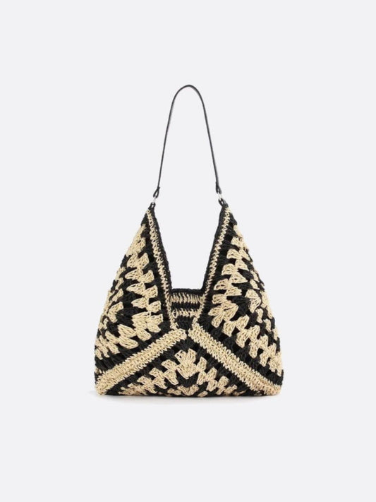 Handmade Crocheted Straw Shoulder Bag for Women
