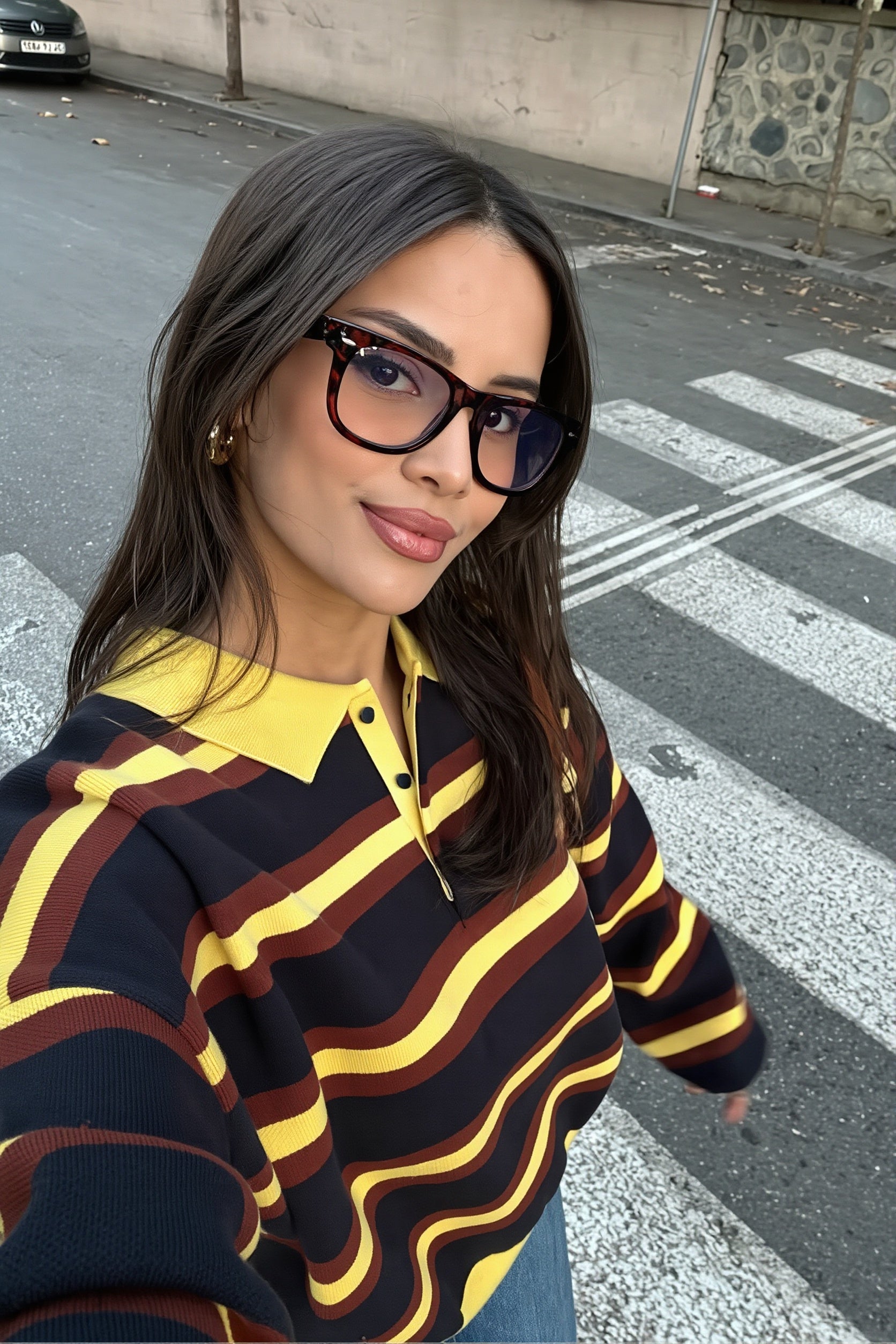 Striped sweater styled as a casual everyday layer