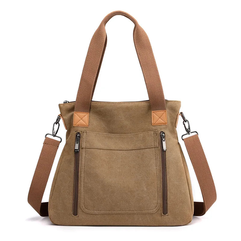 Women’s Canvas Crossbody Bag Large Capacity Zipper Tote