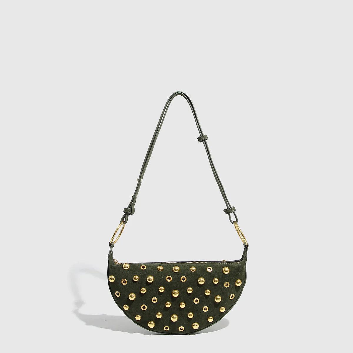 Studded Leather Crescent Shoulder Bag