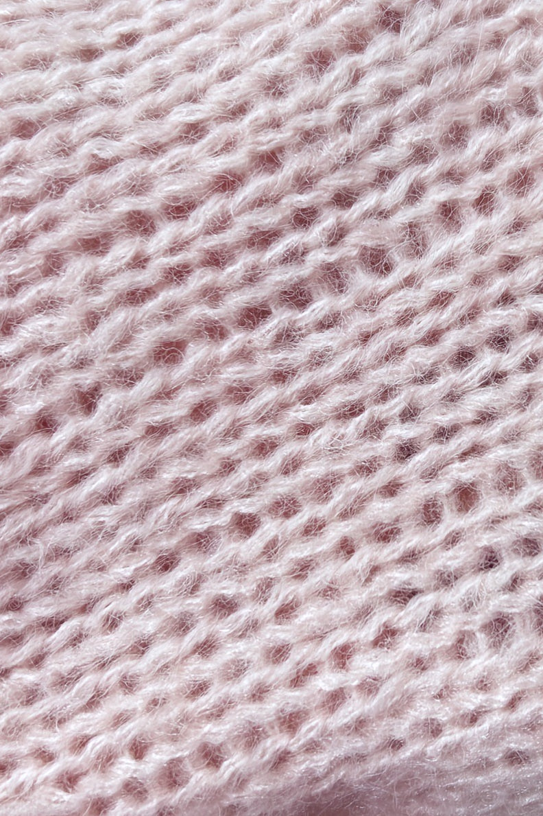 Back view of the relaxed-fit fuzzy crew neck sweater