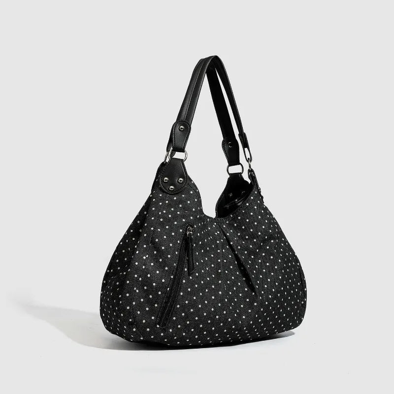 Vintage Polka Dot Nylon Messenger Bag Black