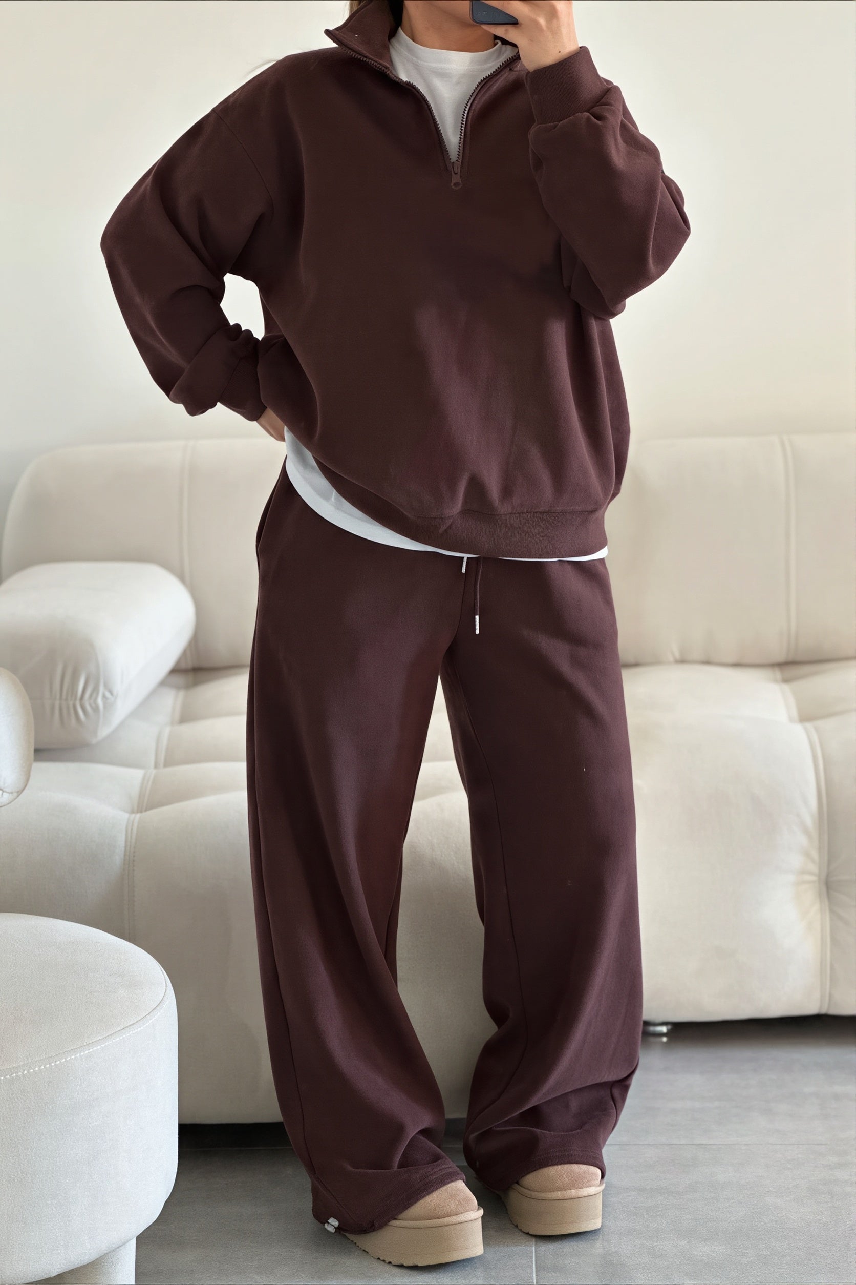 Oversized Half-Zip Sweatshirt And Pants Set