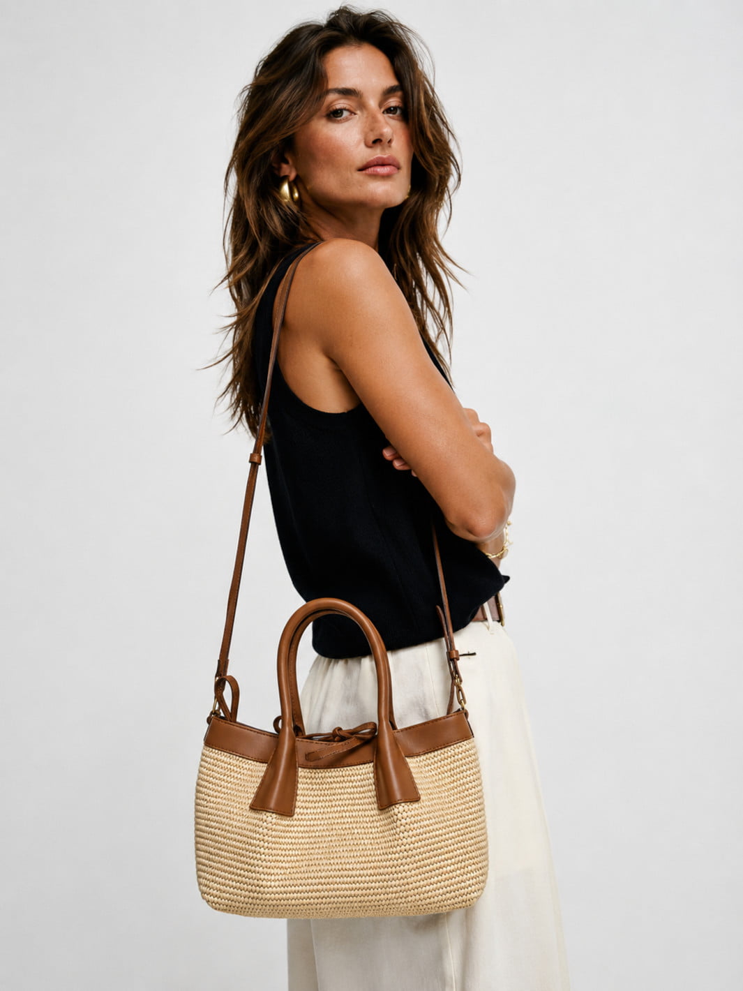 Raffia and Leather Handwoven Tote Bag