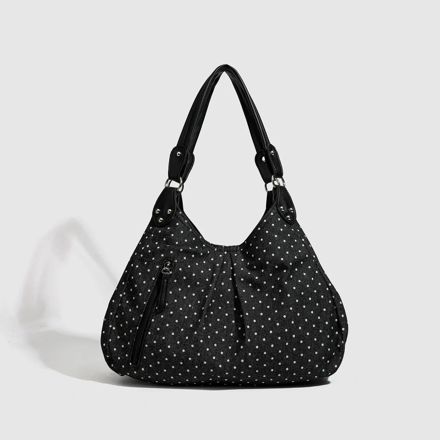 Vintage Polka Dot Nylon Messenger Bag Black