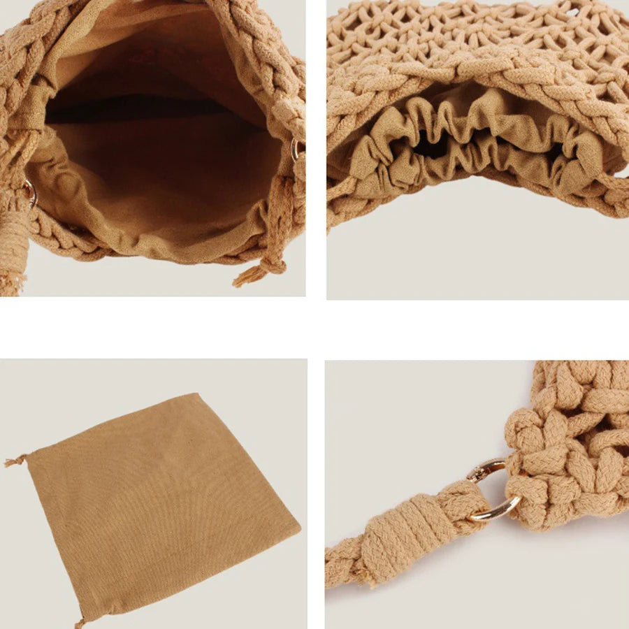 Women’s Mesh Rope Knitted Bucket Beach Shoulder Bag