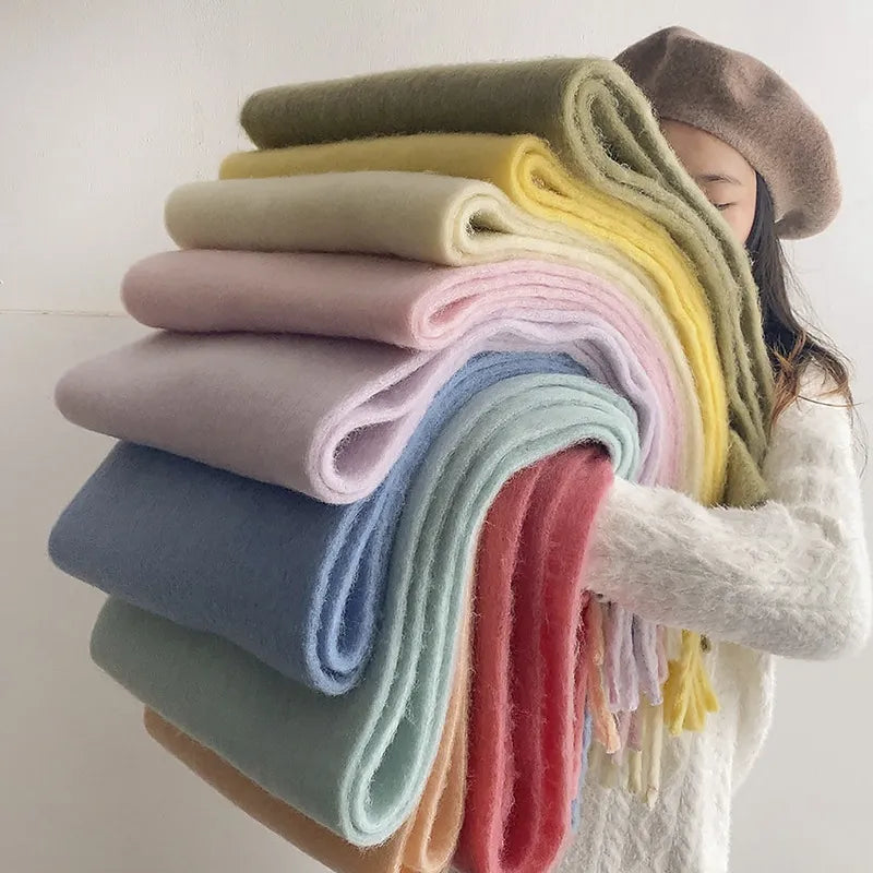 Oversized scarf styled for cozy cold-weather layering
