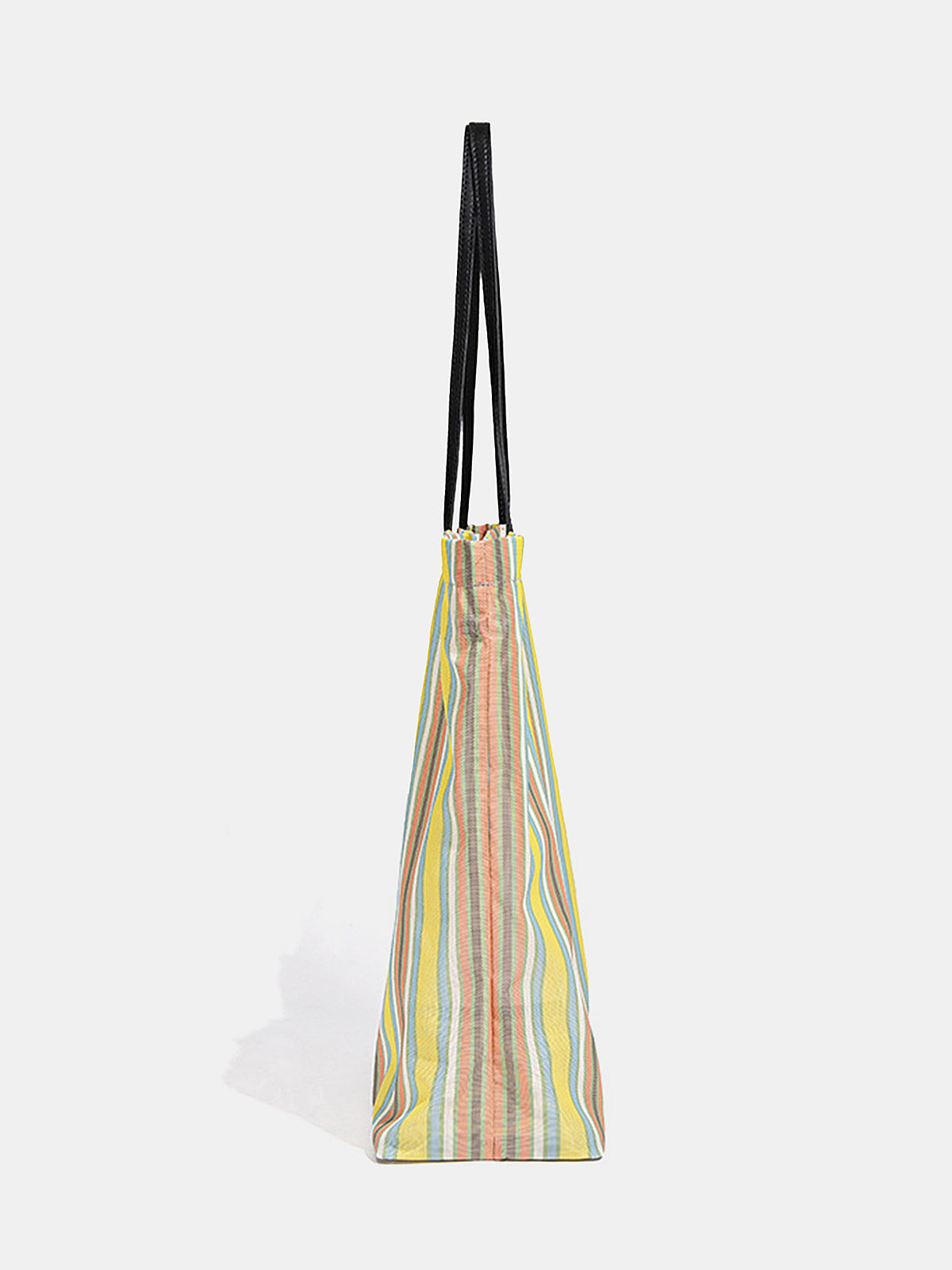 Large rainbow stripe shoulder bag interior view showing spacious compartment