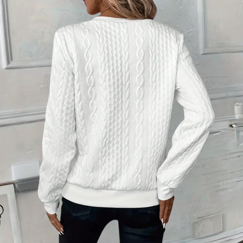 Full view of the women's textured knit pullover