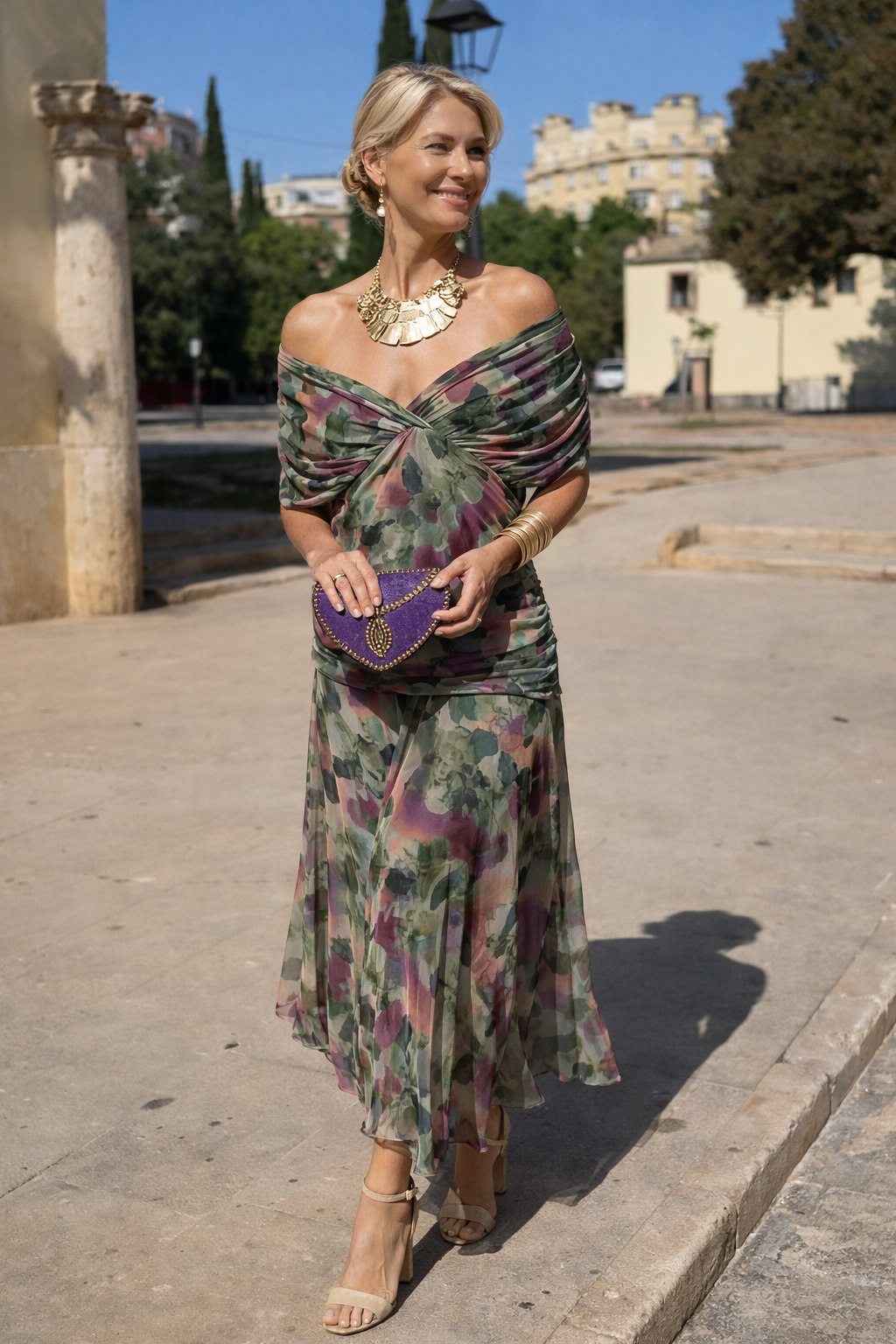 Full-length women's dress styled for weddings and formal events