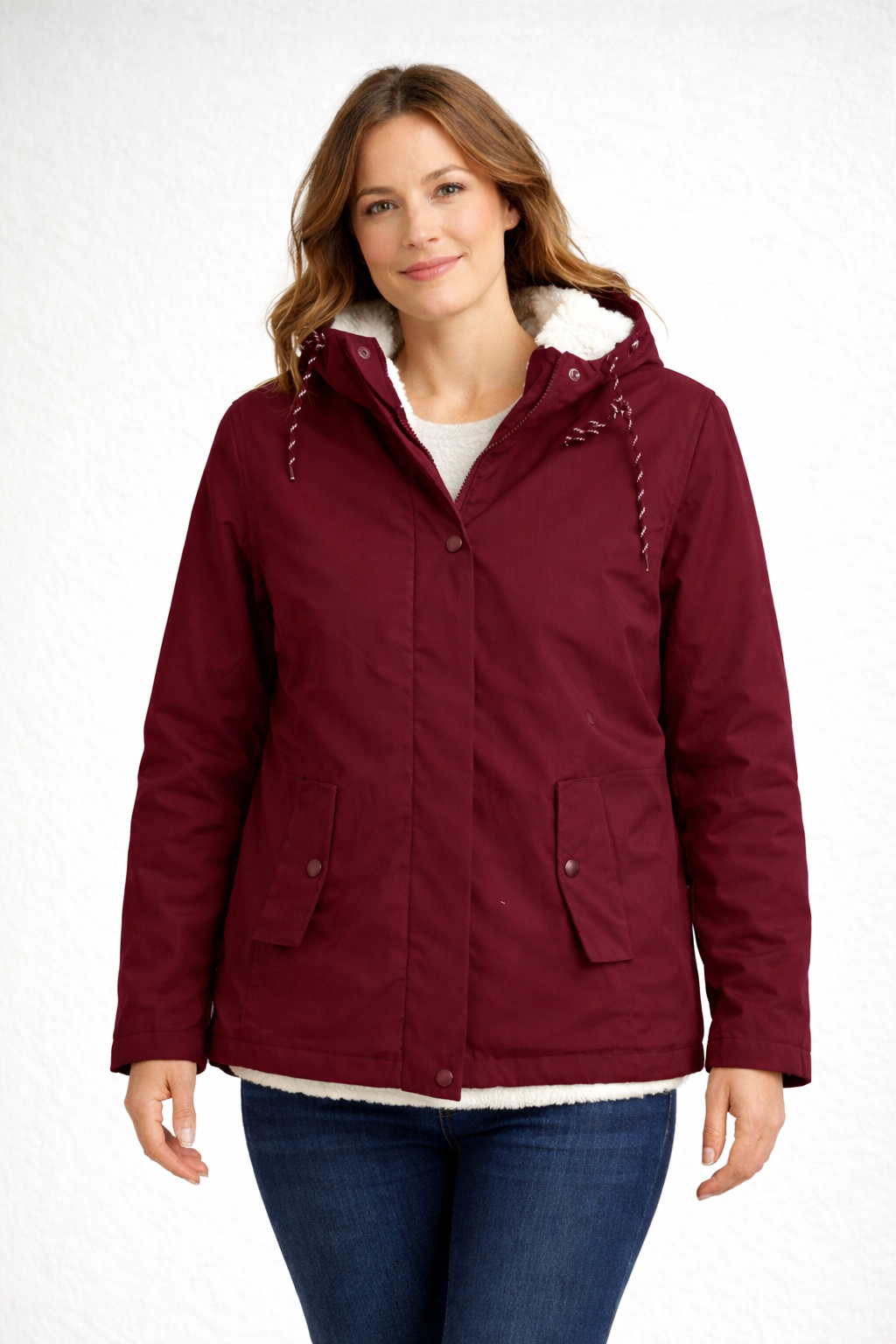 Women's fleece-lined winter jacket styled for cold-weather wear