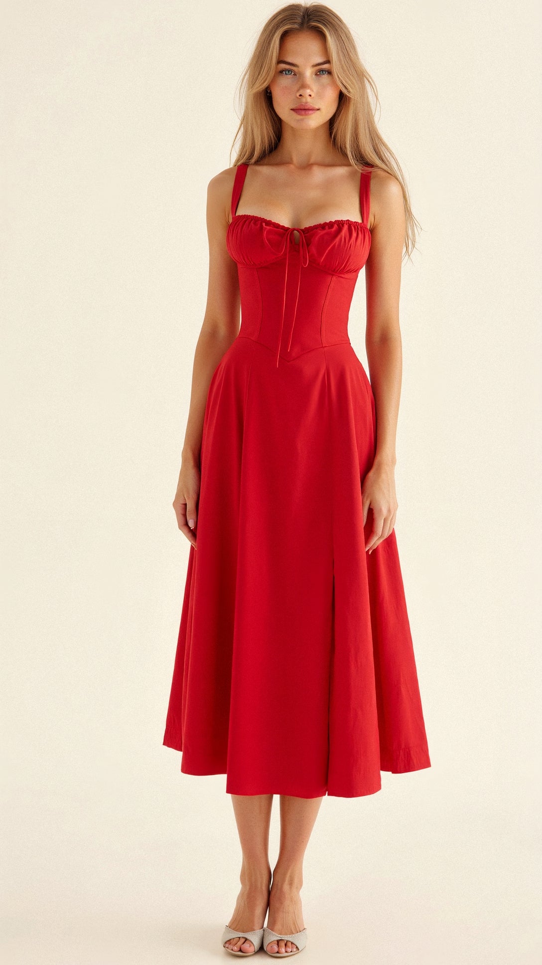 Women's Floral Midi Dress With Corset Bodice