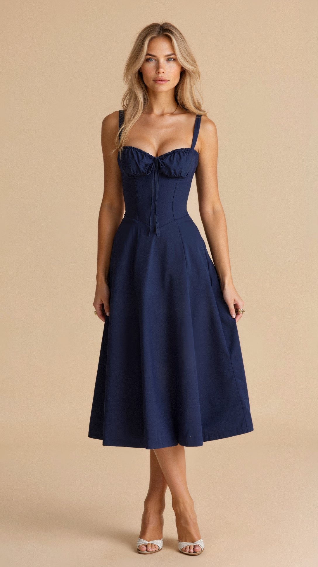 Women's Floral Midi Dress With Corset Bodice