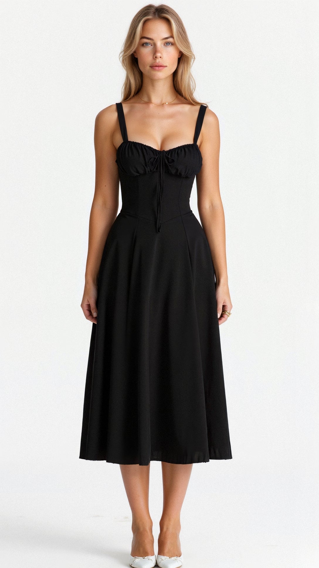 Women's Floral Midi Dress With Corset Bodice