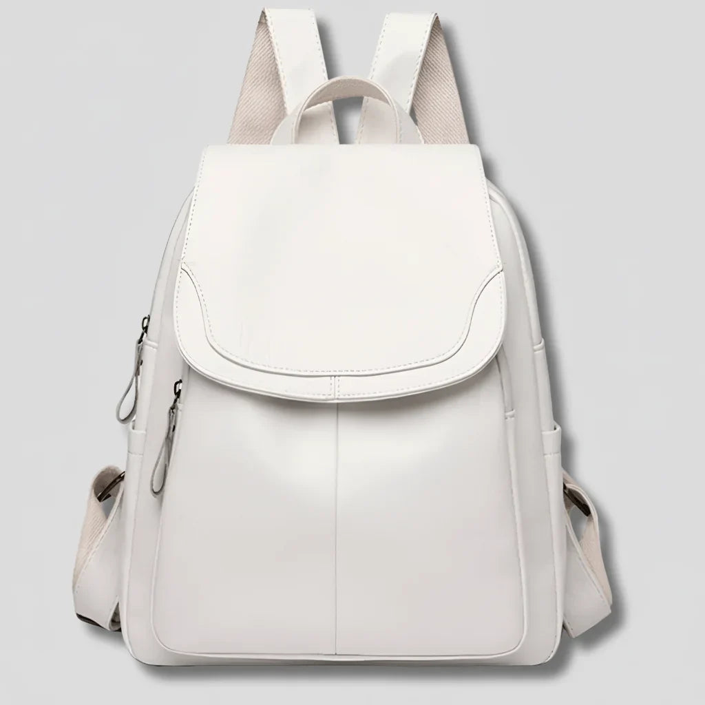 Front view of a women's embossed PU leather backpack