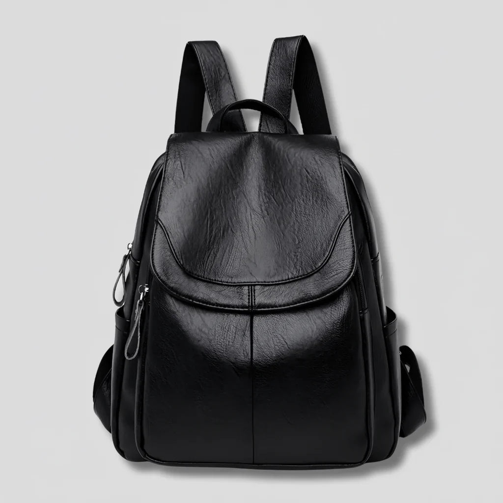 Women's backpack showing its structured rectangular shape